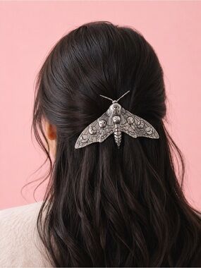 Gothic Silvery Moth Hair Pin